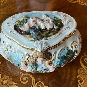 Cherubic Ceramic Keepsake Box with Gold Detailing